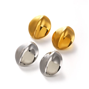 Polished stainless steel oval stud earrings in gold and silver minimalist geometric design