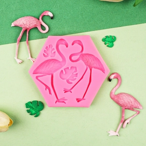 Flamingo Monstera Leaf Silicone Mold For Cake Fondant Chocolate Resin Art Craft DIY Baking Accessory Hexagon Shape
