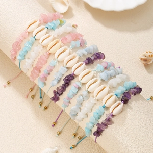 Handmade bohemian shell bracelets with natural stones and colorful braided ropes