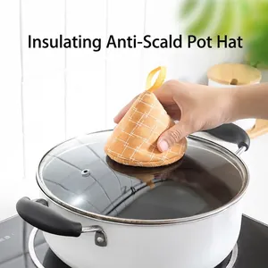 Japanese style orange checkered cone heat insulation pot lid handle cover for kitchen