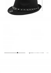 Detailed size chart for wool felt fedora with double-row metal square rivet belt buckle