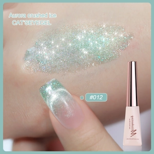 Close-up of aurora crushed ice cat eye gel polish in mint green shade #012