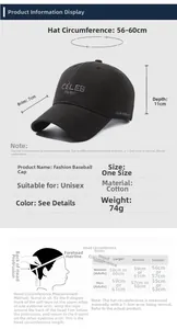 Tabella taglie per cappello da baseball con ricamo, misure 56-60cm e guida illustrata