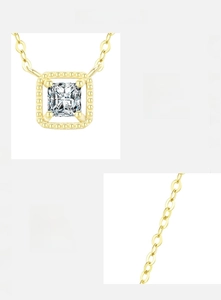 Detailed close-up of S925 silver necklace with square cubic zirconia pendant