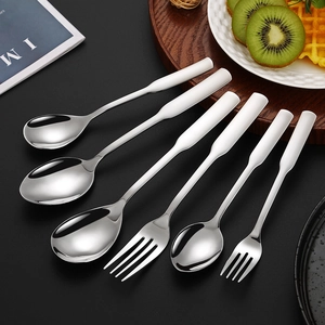 6-piece 304 stainless steel flatware set with square handle spoons and forks on black background