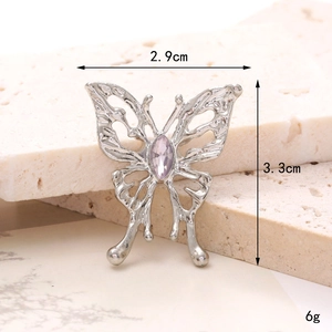 Detailed dimensions of silver butterfly charm with purple gemstone for shoe accessories