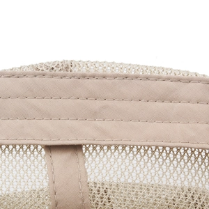 Close-up of khaki beret sweatband and breathable mesh fabric with double stitching