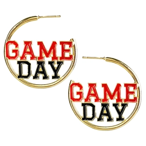Χρυσοί κρίκοι Game Day με κόκκινο και μαύρο κείμενο για οπαδούς του αμερικανικού ποδοσφαίρου