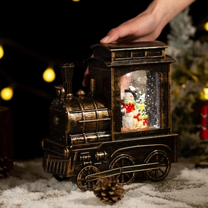 Christmas Train Snow Globe Music Box Light Up Automatic Snowfall Vintage Bronze Finish Tabletop Holiday Decor Gift