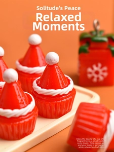 Detail of Christmas hat cupcake resin miniatures with creamy texture for festive DIY decor