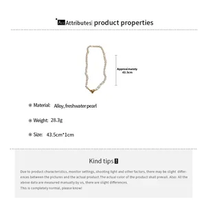 Detailed size chart showing 18K gold heart freshwater pearl necklace dimensions