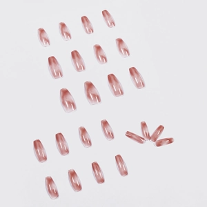 Set of 24 amber marble press-on nails in long ballerina shape with glossy finish