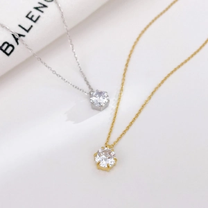 Round Cubic Zirconia Pendant Necklace Stainless Steel Six-Prong Setting Minimalist Luxury Fashion Jewelry For Women