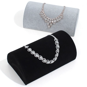 Semicircle velvet jewelry display pillow stand for necklaces and bracelets in grey and black