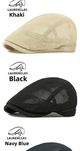 Pack de tres boinas de malla para hombre en caqui, negro y marino, textura transpirable