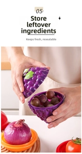 Grape-shaped vegetable food storage container with a secure sealing buckle for freshness