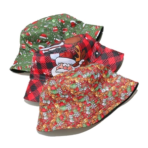 Christmas fisherman bucket hat set with Santa, snowman and snowflake prints in three colors