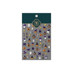 3D embossed Halloween pumpkin nail stickers with ghost and skull designs for festive art