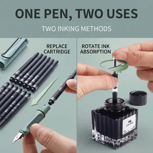 Set de stylo plume vert Morandi avec cartouches d'encre et convertisseur pour étudiants