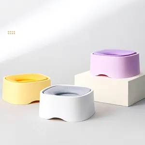 Floating disk pet water bowls in yellow white and purple colors to prevent wet fur