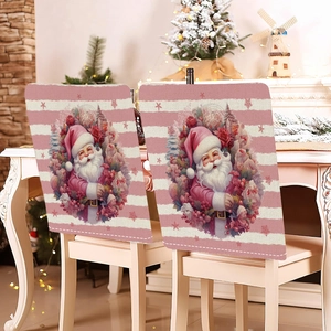 Pink and white striped Christmas chair covers with Santa Claus wreath patterns