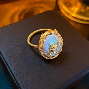 Anello Perla Artificial Barocca Filo Di Rame Placcato Oro Avvolto A Mano Stella Zircone Regolabile Gioielli Vintage Eleganti Da Donna