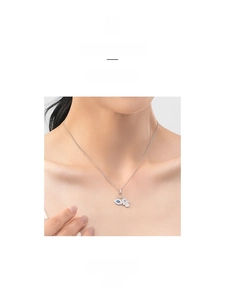 Detail of S925 silver necklace with Evil Eye and Hand of Fatima charms on model