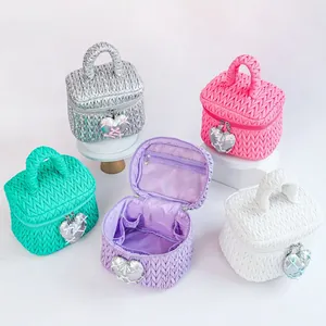 Quilted Makeup Bag Large Capacity Travel Cosmetic Storage Organizer With Heart Pendant Portable Pouch For Women And Girls