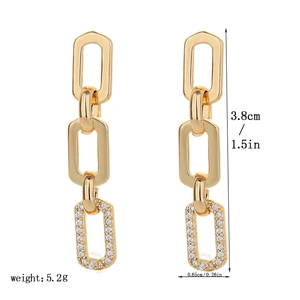 French geometric tassel earrings with gold plating and pavé zircon settings for women