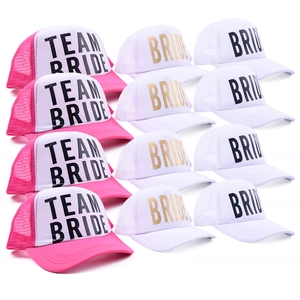 Bulk set of 12 mesh trucker hats featuring Team Bride and Bride squad wedding prints