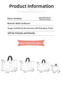 Line drawing showing four sizes of cube paper gift bags with dimensions and proportions