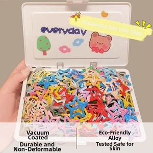 Close-up of colorful Y2K star-shaped alloy hair clips with polished vacuum plating