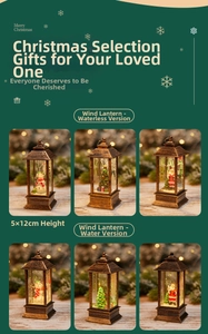 Detail of 5x12cm vintage Christmas lantern with Santa and snowman scenes for decor