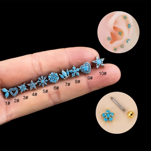 Boucles d'oreilles turquoise en acier inoxydable pour piercing cartilage, dos vissé