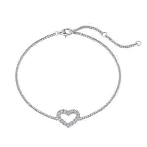 Elegant S925 sterling silver heart bracelet with sparkling zircon stones on white background