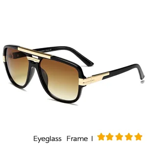Retro square pilot sunglasses with black frames, gold double bridge and brown gradient lenses