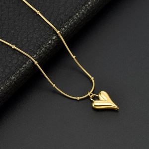 3D Heart Pendant Necklace 18K Gold Plated Titanium Steel Bead Snake Chain Chic Minimalist Jewelry For Women