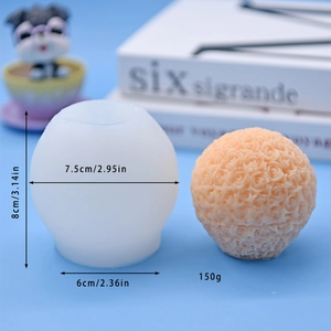 3D rose ball silicone mold for DIY baking with detailed size dimensions shown