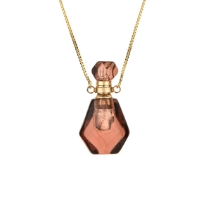 Bohemian gold box chain necklace with amber glass perfume bottle pendant for essential oils