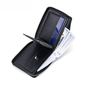 Baellerry short leather wallet for men with zipper closure and multiple card slots