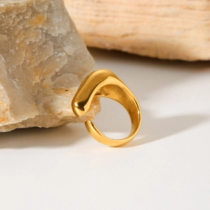 Minimalist organic fluid stainless steel open ring with 18K gold plated mirror finish
