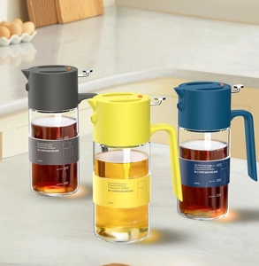 550ml glass oil sprayer set in gray, yellow and blue for kitchen cooking use