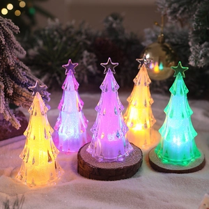 Mini LED Christmas Tree Night Light Acrylic Crystal Multi Color Star Desktop Decoration Lamp Festive Ornament Glow