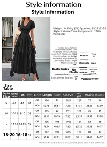 Detailed size guide and material specs for the short sleeve casual vacation maxi dress