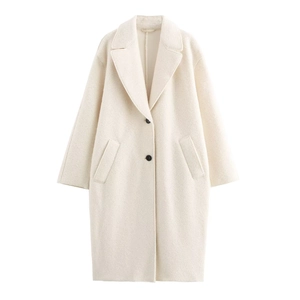 Women Long Woolen Coat Elegant Loose Fit Lapel Collar Single Breasted Solid Color Oversized Overcoat For Autumn Winter