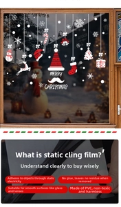 Détail de stickers de Noël statiques en PVC avec flocons de neige et motifs de fête