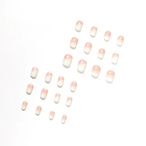 24pcs short square French ombre press on nails in soft pink and milky white gradient