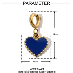 Technical drawing showing 14mm height and 8mm width of the heart pendant earrings