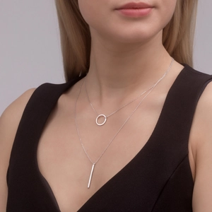 Minimalist S925 sterling silver double layer necklace with circle and bar pendants