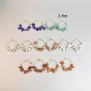 Bohemian style hoop earrings featuring colorful natural stone fragments in 2.5cm size